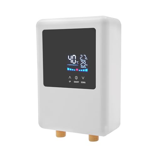 HOARLICN Durchlauferhitzer Küche, Durchlauferhitzer Dusche 304 Edelstahl Wandmontiert 4500w 14.5 X 7.1 X 21.6cm mit Digitale Anzeige mit Zwei Kontrollmethoden für Küchen, Waschküchen, Bäder (Weiß) von HOARLICN
