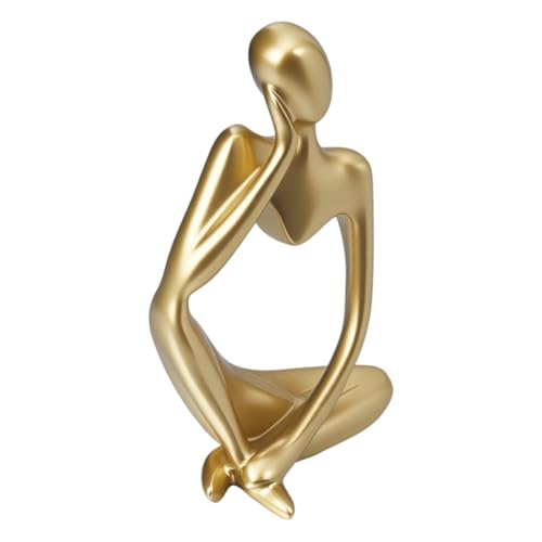 HOBBIESAY 1 Stück Goldene Denkerstatue Dekor Abstrakte Denkerfigur Moderne Kunstskulptur Sammlerstücke Deko Für Bücherregal Büro Schreibtischdekoration von HOBBIESAY