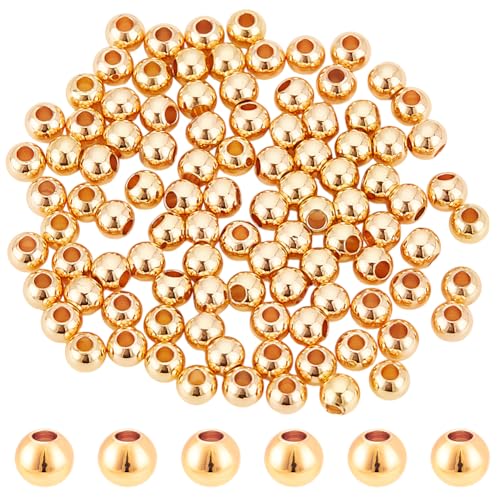 HOBBIESAY 100 Stück 14K Vergoldete Perlen 4mm Goldkugel Messing Winzige Perlen Glatte Metall Abstandsperlen Rondelle Lose Abstandsperlen Zur Schmuckherstellung Loch:1.5mm HOBBIESAY 100 Stück 14K Vergoldete Perlen 4mm Goldkugel Messing Winzige Perlen Glatte Metall Abstandsperlen Rondelle Lose Abstandsperlen Zur Schmuckherstellung Loch:1.5mm von HOBBIESAY