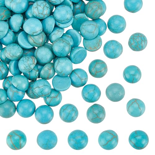 HOBBIESAY 100 Stück 6 mm Synthetischer TürkisFrisurer Edelstein Dunkles Cyan Flache Rückseite Cabochons Steine Ohne Loch Natürliche Edelsteine DIY-Geschenk Textur-Cabochons von HOBBIESAY