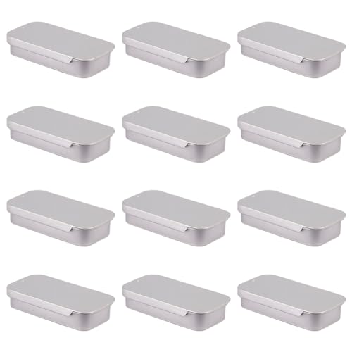 HOBBIESAY 12 Stück Silbernemini Blechdose Ausmetall Schiebedose Leerer Aufbewahrungs Organizer Dosen Rechteckige Weißblech Schiebe Aufbewahrungsbox Für Kerzen Süßigkeiten von HOBBIESAY