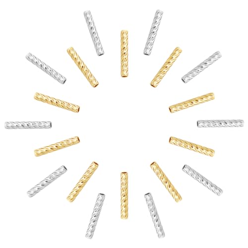 HOBBIESAY 120 Stück 2 Farben Messingröhrenperlen 10mm Facettierte Gerade Röhrenperlen Golden Und Silber Glatte Gerade Perlen Röhrenmessing Abstandshalter Lose Perlen Zur Schmuckherstellung von HOBBIESAY