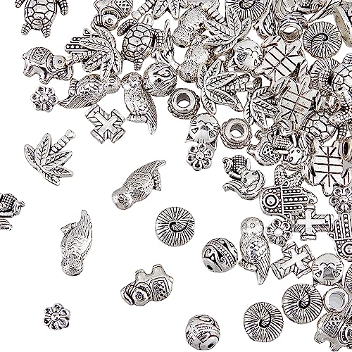 HOBBIESAY 160 Stück 16 Stile Tibetischen Legierung Spacer Perlen Tier Thema Perlen Lose AbstandshalterPerlen Antik Silber AbstandshalterPerlen Für Die Herstellung von HOBBIESAY