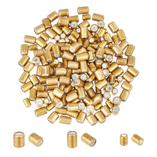 HOBBIESAY 180 Stück Stopperperlen Im 3 Stil Messing Gummiperlen Mit Silikon Innen Zylindrisch 0.8mm ~ 1.8mm Rondell Schieberperlen Für DIY Armbänder Halsketten Schmuckherstellung Zubehör von HOBBIESAY