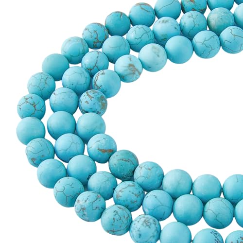 HOBBIESAY 189 Stück 6mm Natürliche Türkisfarbene Howlith Perlen 3 Stränge Runde Abstandsperlen Energieheilungs Edelsteinperlen Glatte Lose Perlen Natursteinperlen Für Schmuck Ohrringe Armbänder DIY von HOBBIESAY