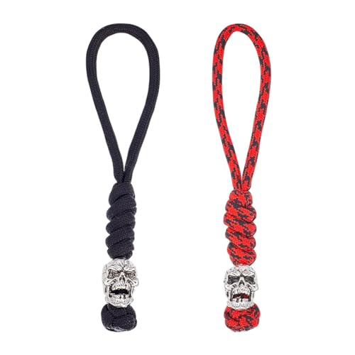 HOBBIESAY 2 Stück Taktische Messer-Parachute-Lanyards EDC Paracord Seile Mit Totenkopf-Design Rot Und Schwarz Geflochten Für Messer Gadget Befestigung von HOBBIESAY