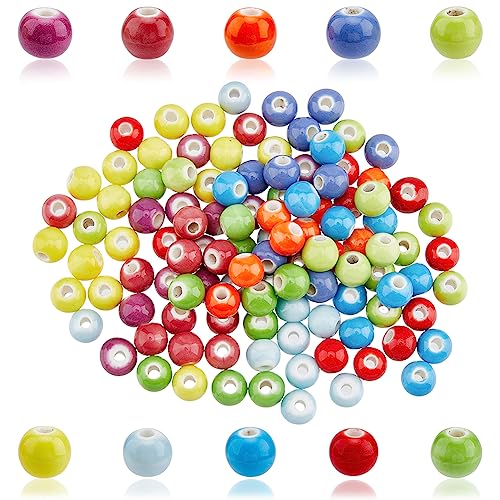 HOBBIESAY 200 Stück 8 mm Porzellanperlen 10 Farben Chinesische Runde Keramikperlen DIY Runde Bastelperlen Bunte Abstandsperlen Lose Perlen Für Handgefertigte Schmuckherstellung Armbänder von HOBBIESAY