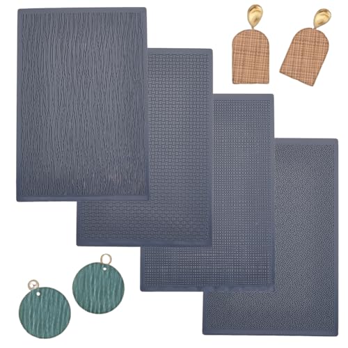 HOBBIESAY 4 Stück Polymer Clay Texturblätter Set Polymer Clay Funktioniert Mit Cutter Effekt Roller Plaid Streifen Für Die DIY Tonherstellung von HOBBIESAY