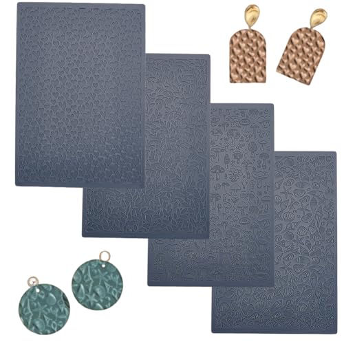 HOBBIESAY 4 Stück Polymer Clay Texturblätter Set Texturblätter Polymer Clay Funktioniert Mit Cutter Effekt Roller Herz Für Die DIY Tonherstellung von HOBBIESAY