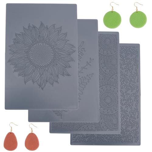 HOBBIESAY 4 Stück Strukturblätter Set Aus Polymer Ton. Strukturblätter Aus Polymer Ton Funktionieren Mit Dem Polymer Ton Schneider Effekt als Strukturroller Aus Polymer Ton Blumen Für Die DIY von HOBBIESAY