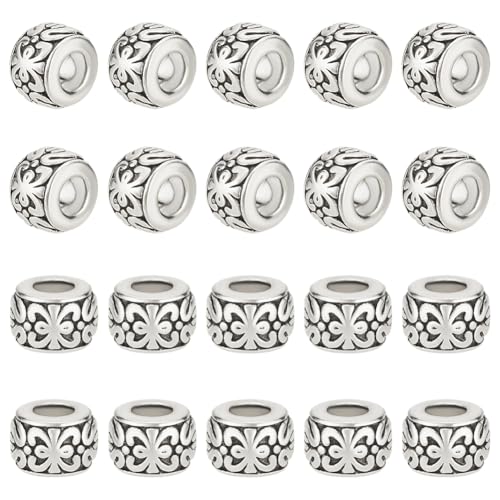 HOBBIESAY 40 Stück Tibetische Antike Silberperlen 8mm Runde Abstandsperlen Aus Metalllegierung Tibetische Perlen Im Europäischen Stil Rondell Abstandsperlen Loch: 3.5mm von HOBBIESAY