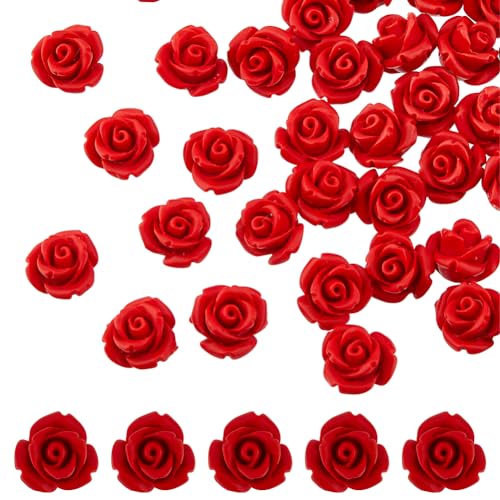 HOBBIESAY 50 Stück Zinnober Geschnitzte Perlen 10mm Blumenschnitzerei Lose Perlen Schnitzen von Roten Blumenperlen Für Die Schmuckherstellung Valentinstag DIY Bastelbedarf, Bohrung: 1.5 mm von HOBBIESAY