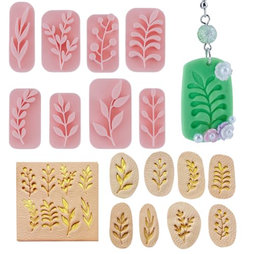 HOBBIESAY 8 Stück Polymer Clay Ohrringformen Blätter Tonstempel Mini Blattform Polymer Werkzeuge Rosa Keramik Ausstecher Für DIY Ohrringe Schmuckherstellung Handwerk von HOBBIESAY