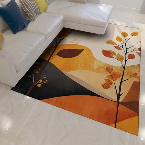 Abstrakte Landschaft Bereich Teppiche Herbst Warme Farbe Minimalistische Bäume und Berge Druck Niederflorteppich für Wohnzimmer Schlafzimmer Eingang 160 x 220 cm von HOBBOY