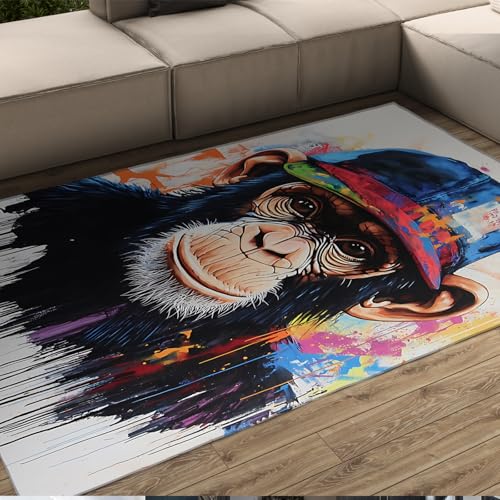 Aquarell Kreativbereich Teppiche Hip Hop Stil Graffiti Lustiger AFFE Druck Dünner Teppich für Schlafzimmer Wohnzimmer Waschküche Spielzimmer 60 x 90 cm von HOBBOY