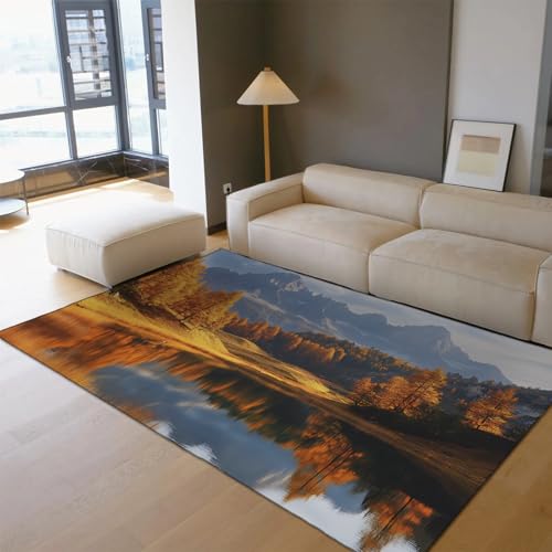 Berglandschaft Teppiche Herbst See Landschaft Drucke Dünner Teppich für Wohnzimmer Schlafzimmer Küche Faltbar 120 x 180 cm von HOBBOY