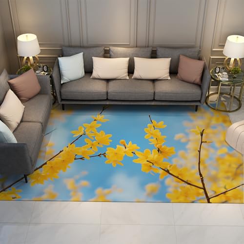 Blauer Himmel Bereich Teppiche Frühling Blumen botanisch gelb Forsythie Druck rutschfeste dünne Türmatte für Wohnzimmer Schlafzimmer Büro Flur 100 x 200 cm Blauer Himmel Bereich Teppiche Frühling Blumen botanisch gelb Forsythie Druck rutschfeste dünne Türmatte für Wohnzimmer Schlafzimmer Büro Flur 100 x 200 cm von HOBBOY