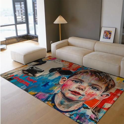 Bunte Graffiti Teppiche Inspirierende Zitate Ich Habe einen Traum Street Art Süßer Junge & Kuh Print Dünner Teppich für Wohnzimmer Schlafzimmer 180 x 210 cm von HOBBOY