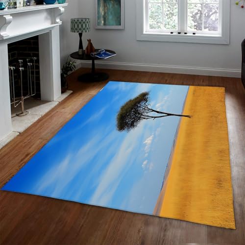 Exotischer Stil Teppiche 120 x 180 cm Afrikanisches Grasland Blauer Himmel Baum Landschaft Teppich Abwaschbar Weich Dünn Wohnzimmer Schlafzimmer Küche von HOBBOY