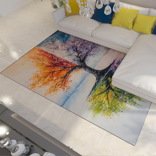 Frühling & Herbst Bereich Teppiche Aquarell Pinselstriche Baum Schatten Muster Bodenmatte Rutschfester dünner Teppich für den Eingangsbereich des Wohnzimmers 60 x 90 cm von HOBBOY