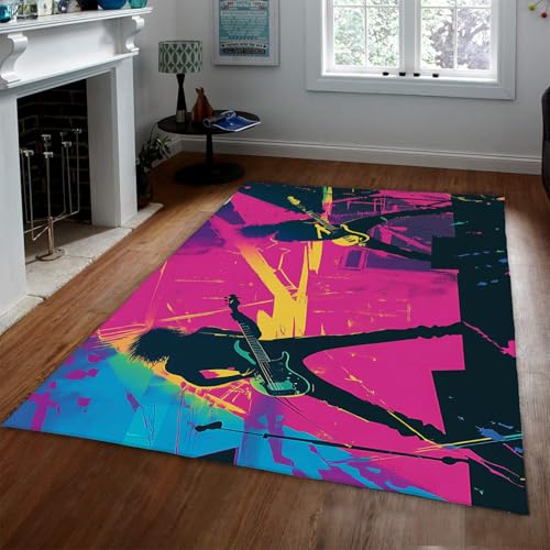 Gitarristen Muster Bereich Teppiche Lebendiges Graffiti Dünner Teppich Hippie Stil Musik Thema Waschbarer Teppich für Schlafzimmer Wohnzimmer Spielzimmer 240 x 300 cm Gitarristen Muster Bereich Teppiche Lebendiges Graffiti Dünner Teppich Hippie Stil Musik Thema Waschbarer Teppich für Schlafzimmer Wohnzimmer Spielzimmer 240 x 300 cm von HOBBOY