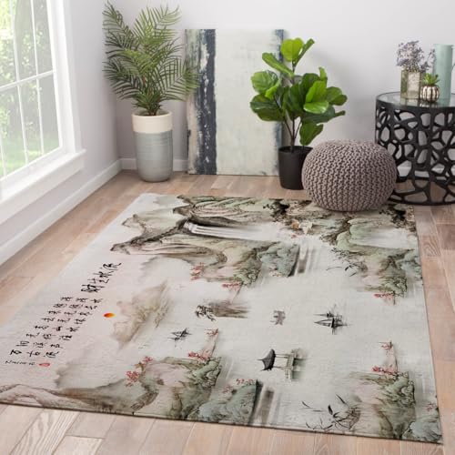 HOBBOY 180 x 240 cm Area Teppiche Chinesische Tusche Malstil Wasserfall Berg- und Flusslandschaft Waschbare niedrigflorige Bodenmatten für das Wohnzimmer Arbeitszimmer von HOBBOY