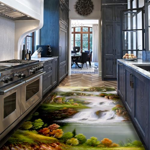 HOBBOY 80 x 150 cm Area Teppiche Vintage Fairyland Frühling Herbst Wasserfall Landschaft Waschbare niedrige Flor Fußmatten für Wohn Esszimmer Küche von HOBBOY