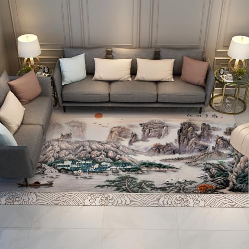 HOBBOY 80 x 150 cm Bereich Teppiche Traditionelle Chinesische Landschaft Tusche Malerei Stil Waschbar Weiche Niederflor Fußmatten für Wohnzimmer Arbeitszimmer Schlafzimmer von HOBBOY