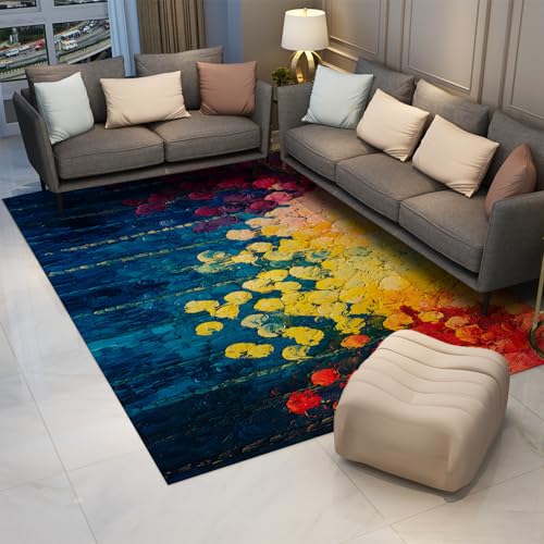 HOBBOY Abstrakte Aquarell Bereich Teppiche Nordischer Stil Abstrakte Bäume Druck Fußmatten Rutschfester dünner Teppich für Schlafzimmer Wohnzimmer Studio 150 x 210 cm von HOBBOY