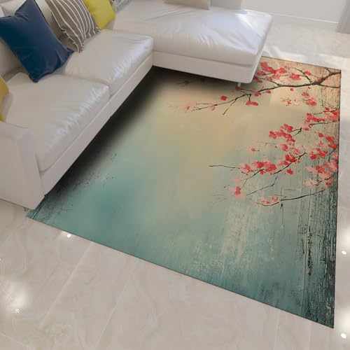 HOBBOY Abstrakte Blumen Bereich Teppiche Waschbar Weicher Rutschfester niedriger Florteppich für den Innenbereich Outdoor Wohnzimmer Schlafzimmer Schlafsaal Tragbar Faltbar 120 x 160 cm von HOBBOY