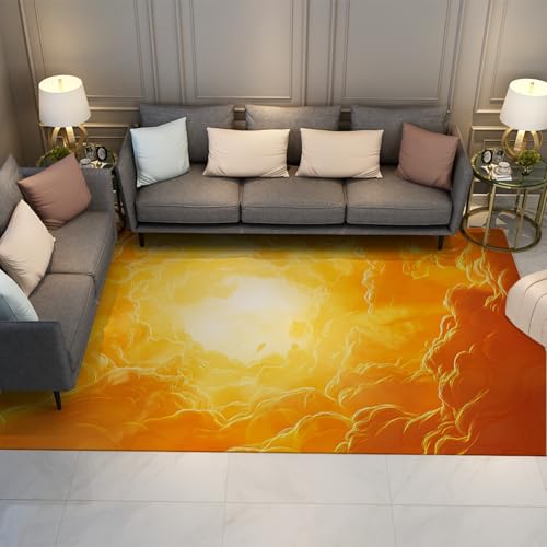 HOBBOY Abstrakter Clouds Area Teppich 160 x 200 cm Pop Art Gelb Sonnenschliff Muster Waschbare niedrigflorige Türmatten für den Eingang zum Wohnzimmer Schlafzimmer von HOBBOY