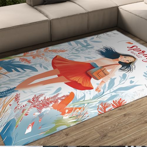 HOBBOY Anime Stil Dünner Teppich Lächelndes Mädchen Tropischer botanischer Druck rutschfeste Teppiche für Wohnzimmer Schlafzimmer Badezimmer Spielzimmer Waschbar 210 x 240 cm HOBBOY Anime Stil Dünner Teppich Lächelndes Mädchen Tropischer botanischer Druck rutschfeste Teppiche für Wohnzimmer Schlafzimmer Badezimmer Spielzimmer Waschbar 210 x 240 cm von HOBBOY
