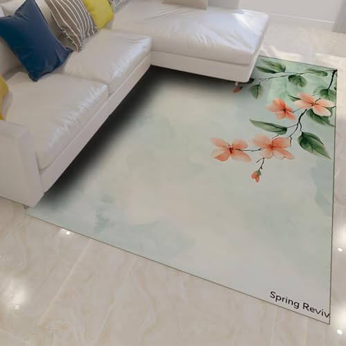 HOBBOY Aquarell Frühling Blumen Throw Teppiche Grüne Blätter Rosa Blüten Niedrigflor Boden Teppich für Flure Schlafzimmer Wohnzimmer Küche 240 x 300 cm HOBBOY Aquarell Frühling Blumen Throw Teppiche Grüne Blätter Rosa Blüten Niedrigflor Boden Teppich für Flure Schlafzimmer Wohnzimmer Küche 240 x 300 cm von HOBBOY