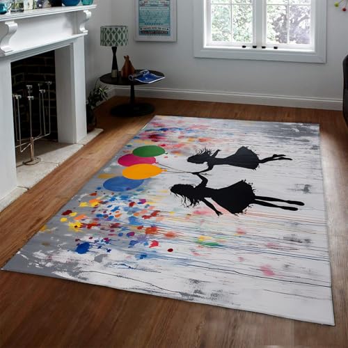 HOBBOY Aquarell Graffiti Bereich Teppiche Bunte Ballon Mädchen Teppich für Teenager Schlafzimmer Wohnzimmer Spielzimmer rutschfeste dünne Bodenmatte Waschbar 180 x 270 cm von HOBBOY
