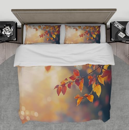 HOBBOY Atmungsaktives 3-teiliges Bettwäsche-Set Herbstlaub und Sonnenlicht Print Bettbezug-Set 1 Bettbezug mit Reißverschluss 4 Krawatten 2 Kissenbezüge 140x200 cm HOBBOY Atmungsaktives 3-teiliges Bettwäsche-Set Herbstlaub und Sonnenlicht Print Bettbezug-Set 1 Bettbezug mit Reißverschluss 4 Krawatten 2 Kissenbezüge 140x200 cm von HOBBOY