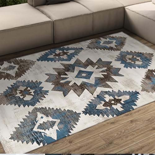 HOBBOY Aztec Style 150 x 210 cm Area Teppich Boho Art Abstraktes geometrisches Muster Waschbar Gemütliche Dünne Fußmatten für Konferenz-Wohnzimmer von HOBBOY