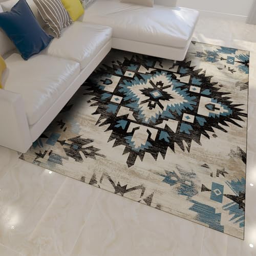 HOBBOY Aztec Style 150 x 210 cm Flächenteppich Traditionelle ethnische Kunst Geometrisches Muster Waschbare dünne Fußmatten für Konferenz-Wohnzimmer von HOBBOY