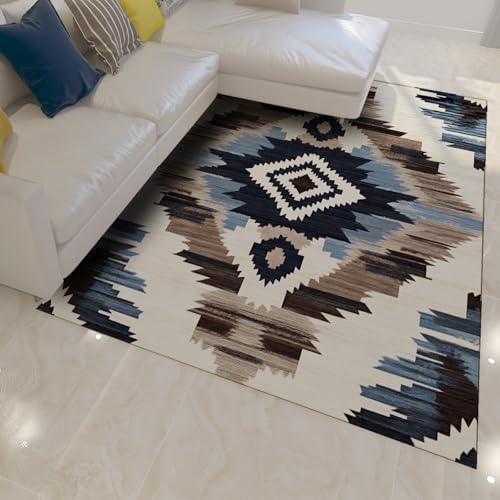 HOBBOY Aztec Tribal Style 90 x 150 cm Flächenteppich Abstraktes geometrisches Muster Waschbare gemütliche niedrigflorige Fußmatten für das Wohnzimmer im Flur von HOBBOY