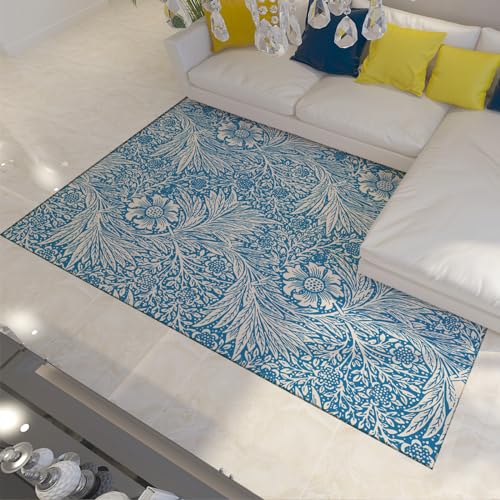 HOBBOY Blauer Blumenbereich Teppiche Faltbarer Teppich Boho-Stil Teppich Rutschfester Bodenteppich William Morris ästhetische Matte für Wohnzimmer Nachttisch 180 x 240 cm von HOBBOY