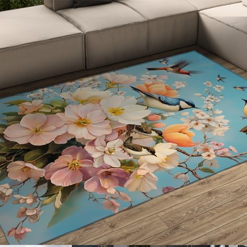 HOBBOY Blühende Blumen Bereich Teppiche Frühling Garten Blumen und Vögel Druck Dünne Türmatte für Wohnzimmer Schlafzimmer Restaurant Terrasse Waschbar 150 x 210 cm HOBBOY Blühende Blumen Bereich Teppiche Frühling Garten Blumen und Vögel Druck Dünne Türmatte für Wohnzimmer Schlafzimmer Restaurant Terrasse Waschbar 150 x 210 cm von HOBBOY