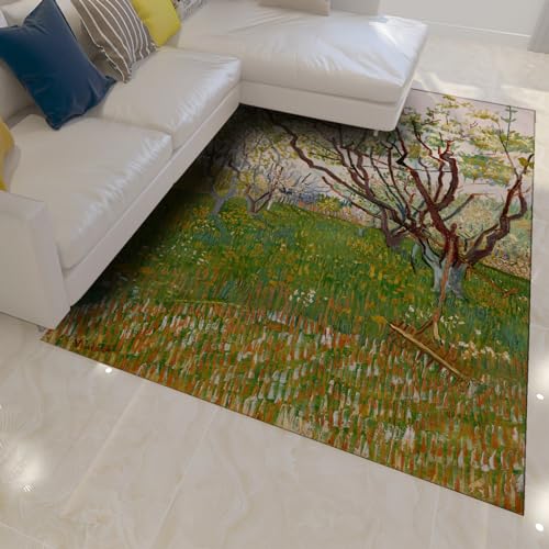 HOBBOY Blumen & Pflanzen Bereich Teppich Rutschfester Teppich Weicher Teppich für Schlafzimmer Wohnzimmer Maschinenwaschteppich Der blühende Obstgarten von Van Gogh 50 x 80 cm von HOBBOY