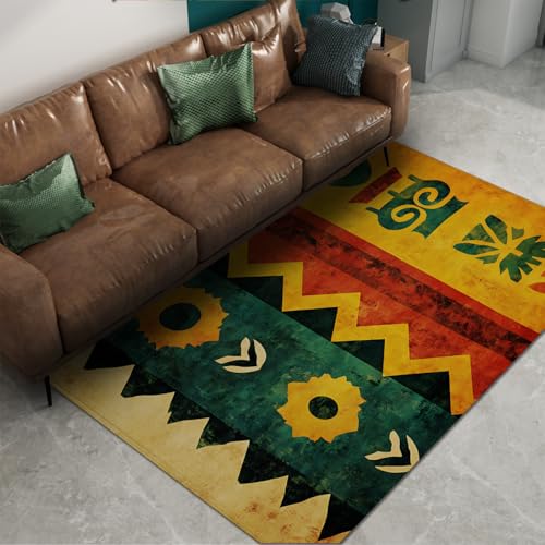 HOBBOY Boho Style 50 x 80 cm Bereich Teppich Faltbar Buntes Stammesmuster Waschbar Weiche niedrig Flor Fußmatten für Küche Schlafzimmer Flur Waschküche von HOBBOY