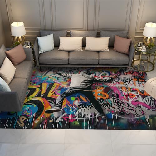 HOBBOY Büroteppich Moderner Graffiti Bereich Teppich Street Art Teppich für Wohnzimmer Schlafzimmer Spielzimmer Pop Art Indoor Bodenmatte für Erwachsene Kinder 120 x 180 cm von HOBBOY