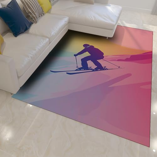 HOBBOY Bunte Gradient Area Teppiche 100 x 150 cm Skifahren Thema Skifahrer Silhouette Muster Dünner Teppich für Wohnzimmer Schlafzimmer Spielzimmer gemütliche Fußmatte HOBBOY Bunte Gradient Area Teppiche 100 x 150 cm Skifahren Thema Skifahrer Silhouette Muster Dünner Teppich für Wohnzimmer Schlafzimmer Spielzimmer gemütliche Fußmatte von HOBBOY