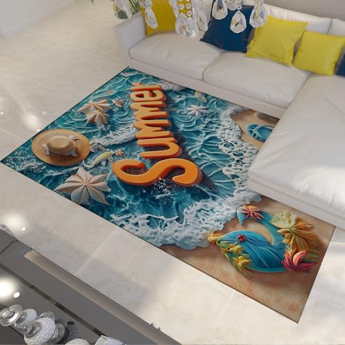 HOBBOY Cartoon Bereich Teppich Tropischer Ozean Strand Muscheln Seestern Blau Flip Flops Muster Dünne Teppiche für Schlafzimmer Kinderzimmer Spielzimmer 180 x 210 cm HOBBOY Cartoon Bereich Teppich Tropischer Ozean Strand Muscheln Seestern Blau Flip Flops Muster Dünne Teppiche für Schlafzimmer Kinderzimmer Spielzimmer 180 x 210 cm von HOBBOY