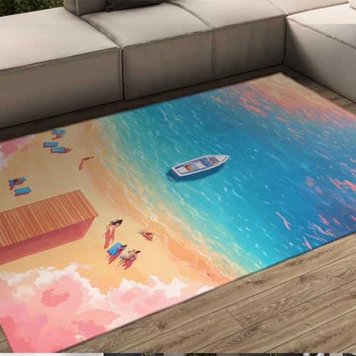 HOBBOY Cartoon Illustration Stil Bereich Teppich 100 x 200 cm Blau Ozean Küste Strand Boot Druck Dünner Teppich für Schlafzimmer Arbeitszimmer Waschbar Weich rutschfest HOBBOY Cartoon Illustration Stil Bereich Teppich 100 x 200 cm Blau Ozean Küste Strand Boot Druck Dünner Teppich für Schlafzimmer Arbeitszimmer Waschbar Weich rutschfest von HOBBOY
