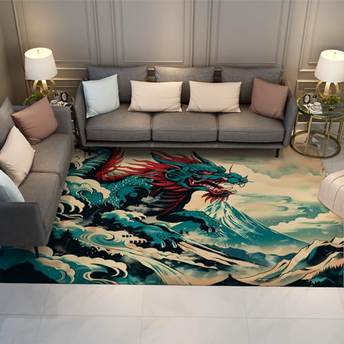 HOBBOY Chinesischer Stil Willkommensmatte Wolke Drachendruck großflächige Teppiche niedrigflorige Innenbodenteppiche Teppich für Wohnzimmer Schlafzimmer 140 x 200 cm von HOBBOY