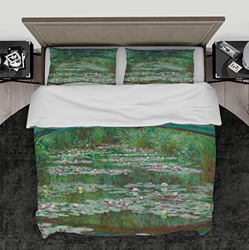 HOBBOY Claude Monet Garten-Bettwäsche-Sets, Blumen- und Botanische Seerosen-Bettbezug, 2 Kissenbezüge, Schlafzimmerdekoration, atmungsaktive Bettbezug-Sets 135x200 cm von HOBBOY