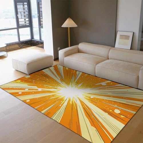 HOBBOY Comic Style Area Teppich 180 x 210 cm Pop Art Gelb und Orange Burst Muster Waschbare niedrigflorige Fußmatten für Esszimmerterrasse HOBBOY Comic Style Area Teppich 180 x 210 cm Pop Art Gelb und Orange Burst Muster Waschbare niedrigflorige Fußmatten für Esszimmerterrasse von HOBBOY