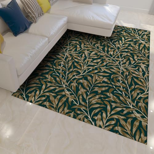 HOBBOY Dunkelgrüner Bereich Teppiche Pflanzen Blätter Innen-Außen-Teppich William Morris Art Waschbarer Teppich Anti-Rutsch-Matte für Wohnzimmer-Nachttisch 140 x 180 cm von HOBBOY